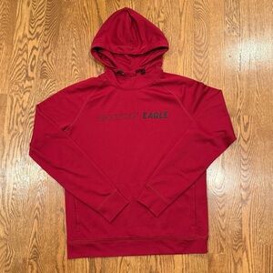 Y2K Waffe Weave American Eagle Logo Raglan Sleeve Hoodie Sweatshirt Red